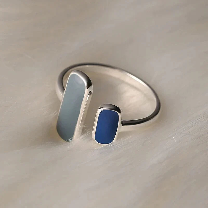 Adjustable Blue stone-style Silver Ring