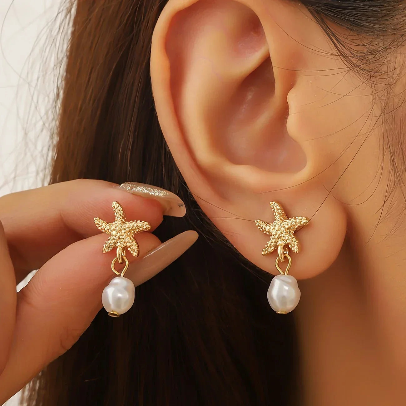 Elegant bead-style Tassel Starfish Earrings