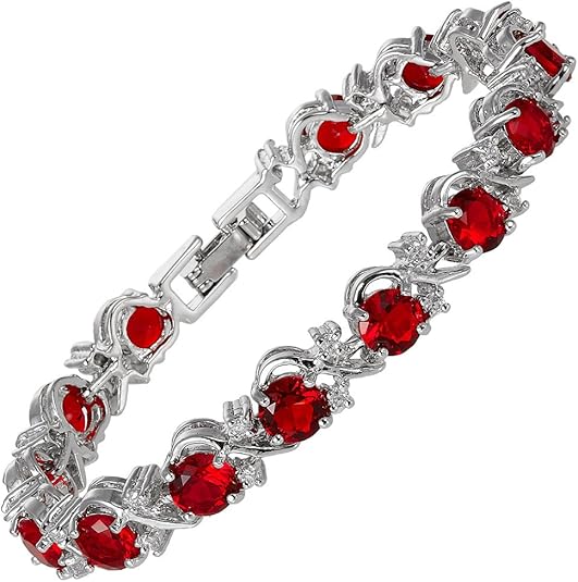 red stone-style Vine Tennis Bracelet | White Gold-Tone