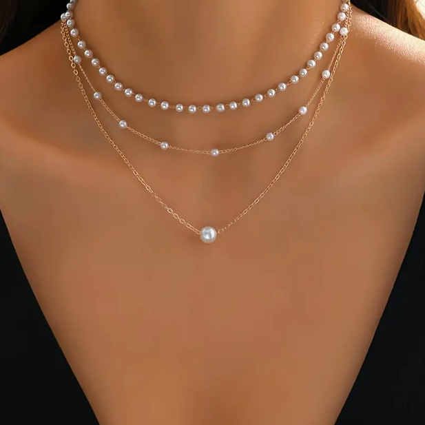 3-Layer Gold-Tone bead-style Necklace