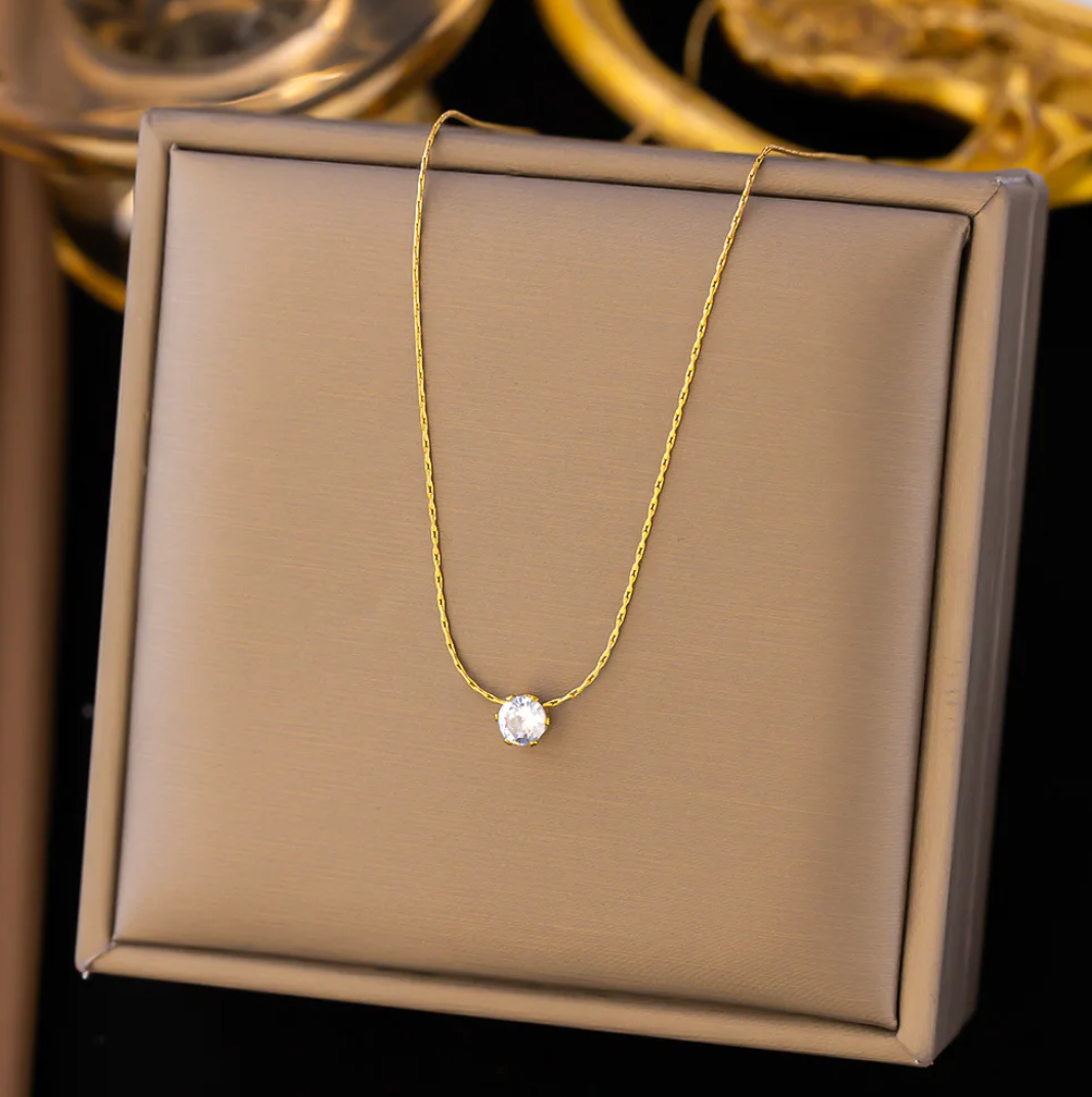 Gold-Tone Necklace with clear glass stone Accents