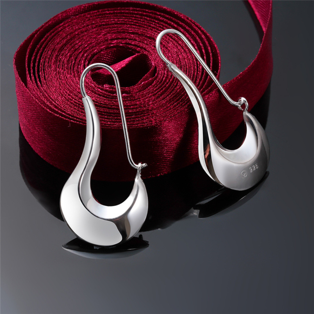Polished Silver-Tone modernistic style earrings