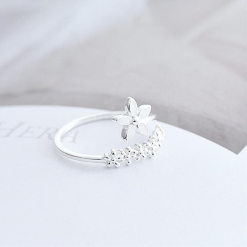Adjustable Silver-Tone ring with hand-painted enameled wildflowers