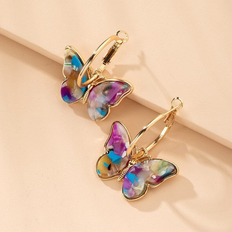 glass stone Butterfly Earrings with Enamel