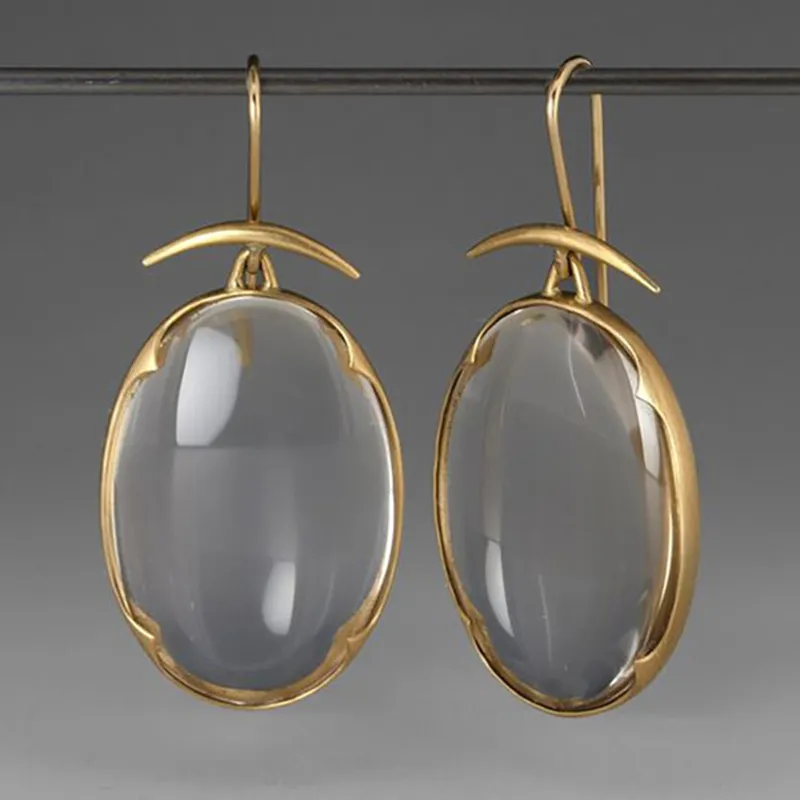 Vintage grey glass stone Earrings in Gold-Tone