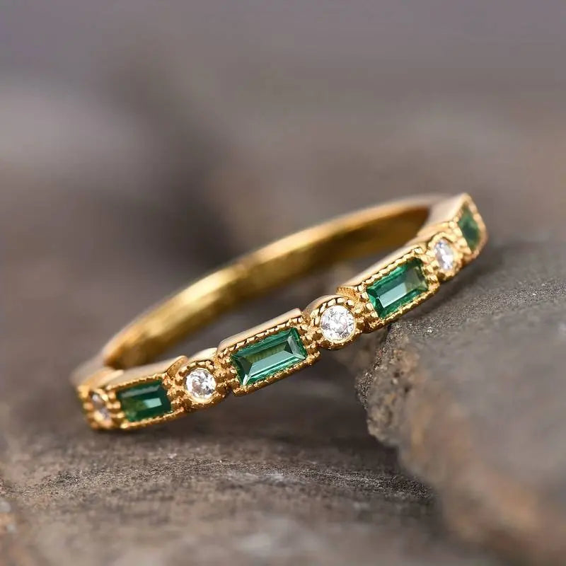 Vintage Gold-Tone Ring with Green Zirconia