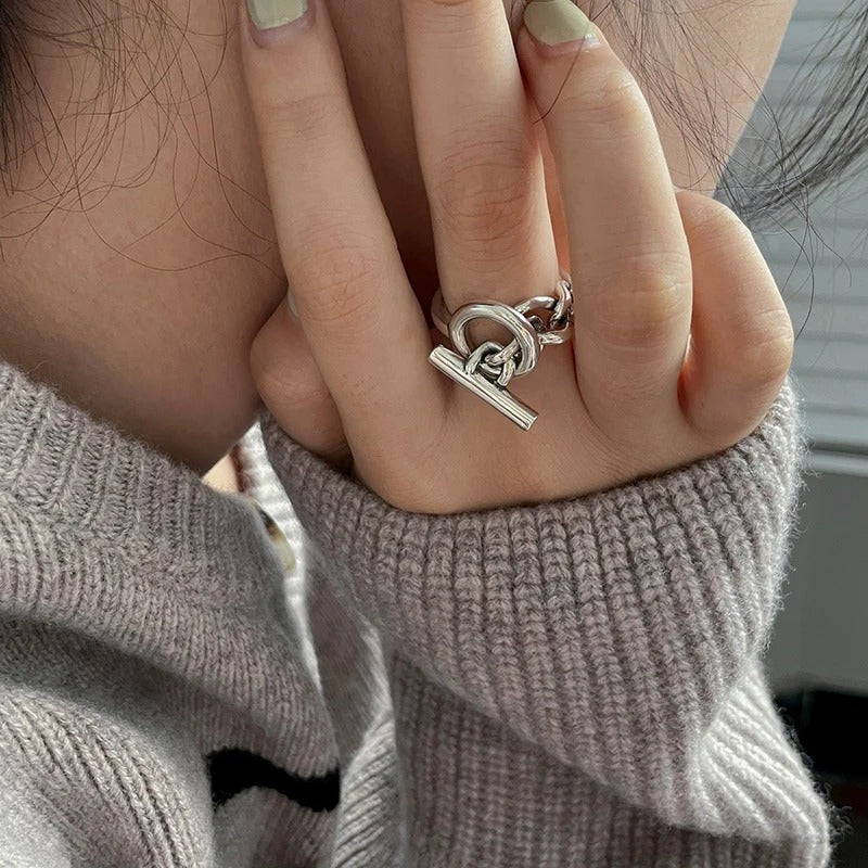 Adjustable design ring in Silver-Tone