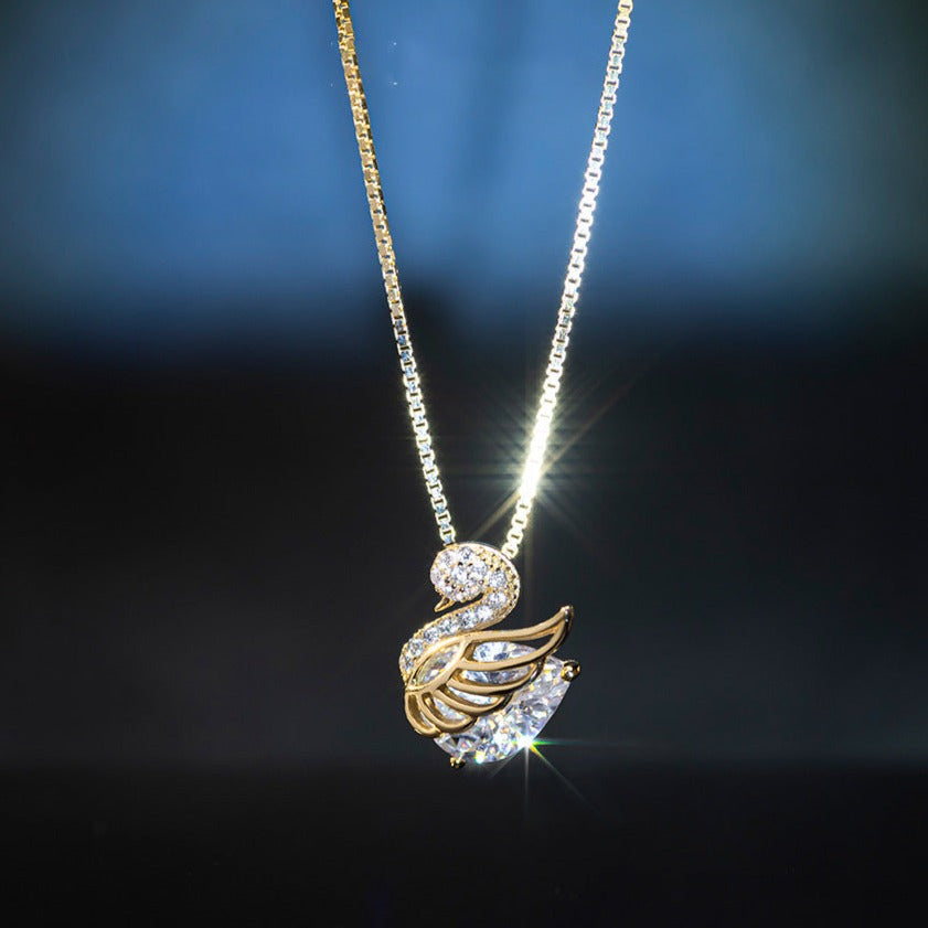 glass stone Swan Necklace