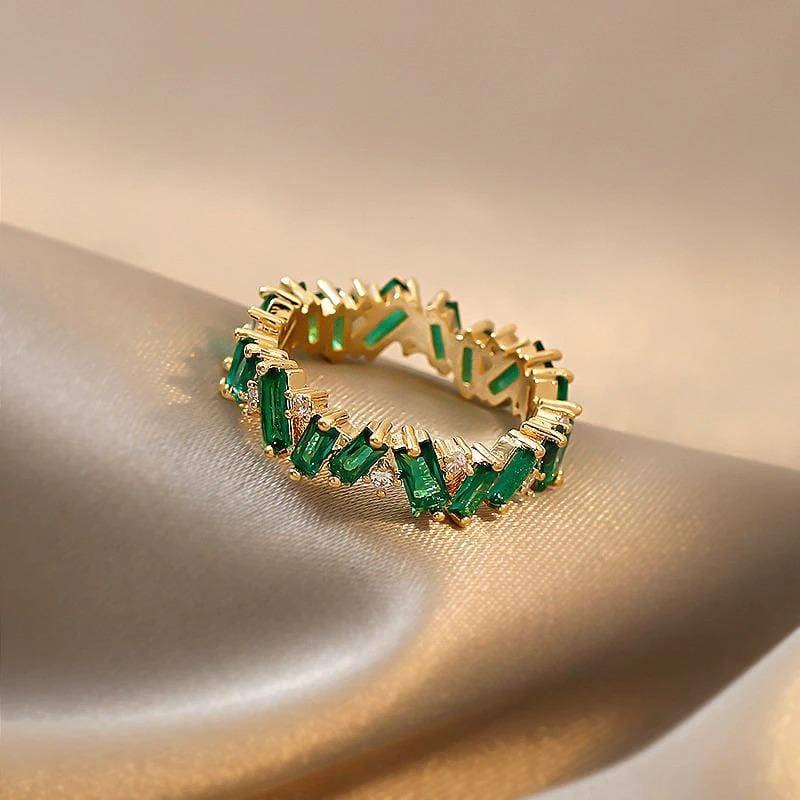 Bohemian band ring with green stone-style