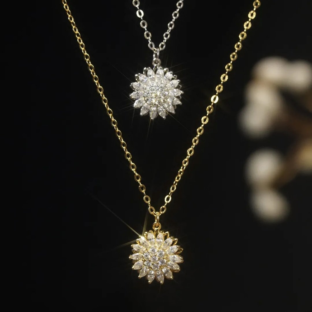 Spinning sunflower necklace