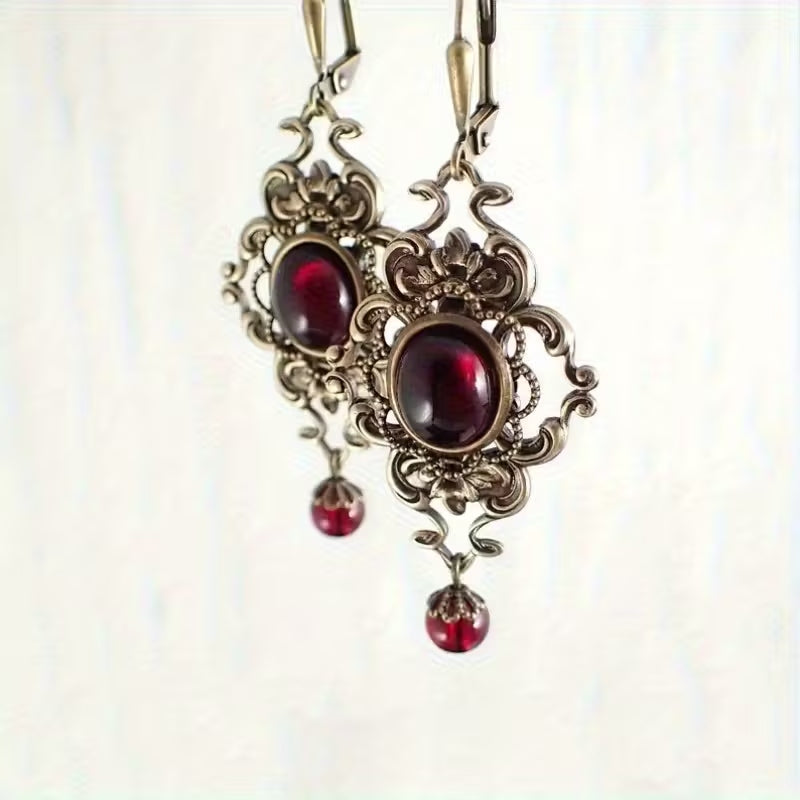 Red stone-style earrings