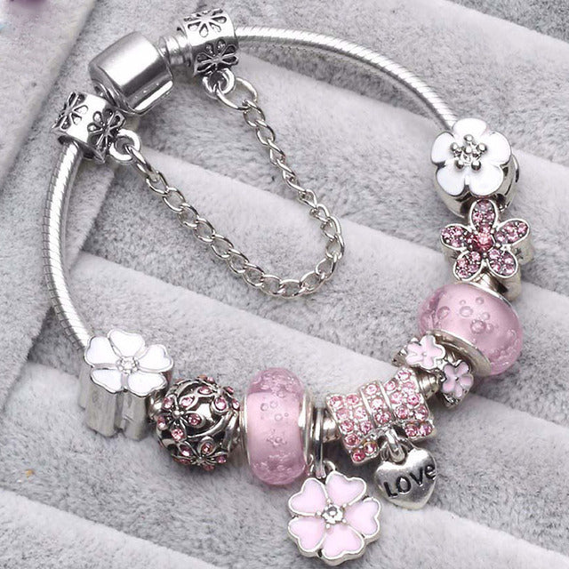 Vintage Rose Silver Bracelet
