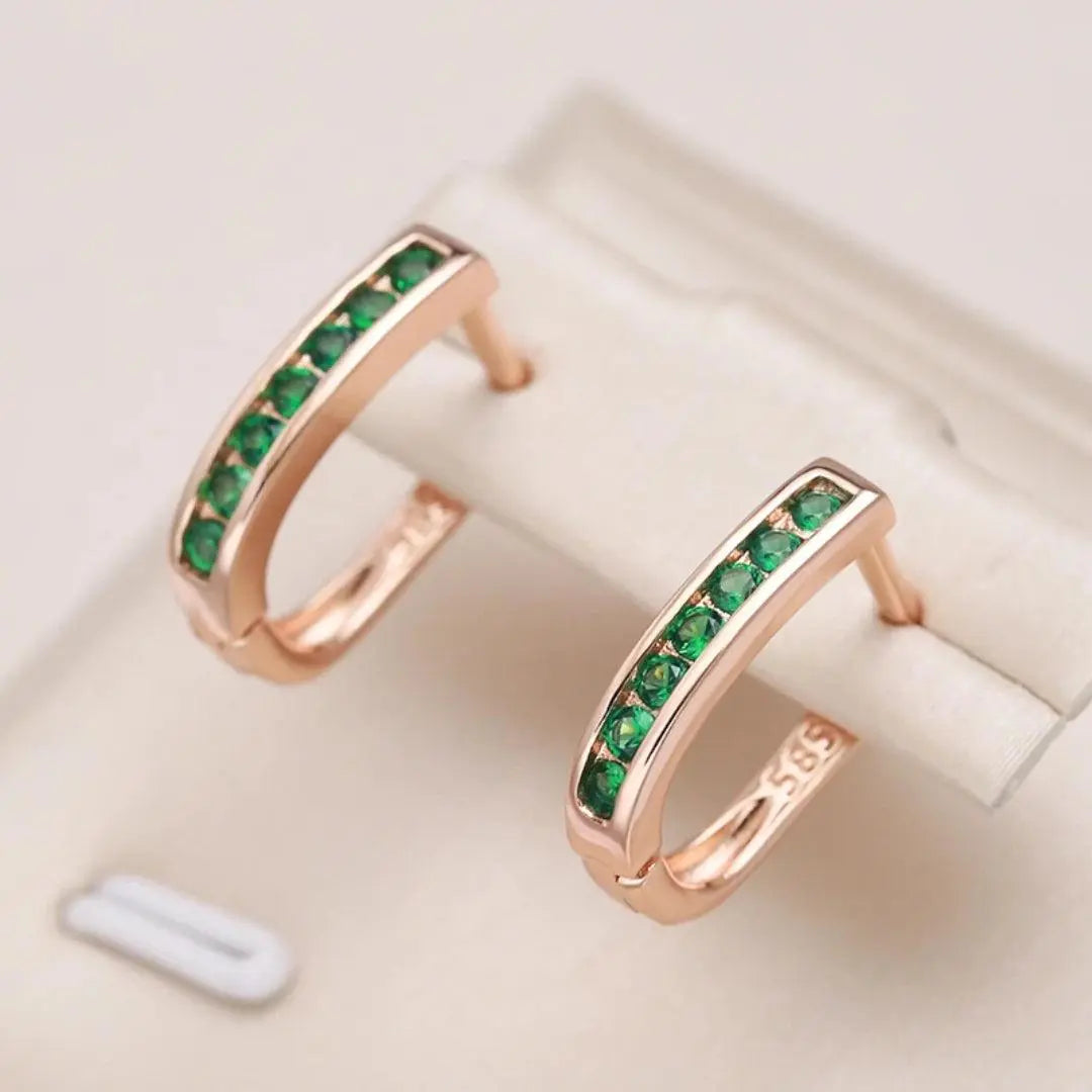 Gold-Tone Earrings with green stone-style clear glass stone