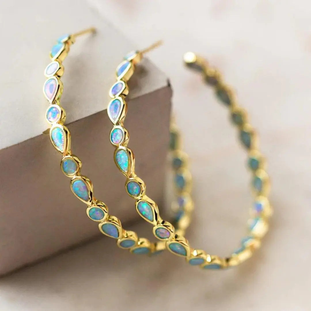 Vintage Gold-Tone Blue opal-style Earrings