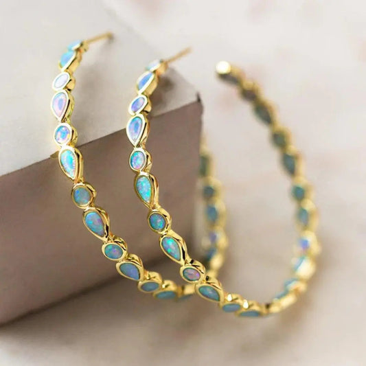 Vintage Gold-Tone Blue opal-style Earrings