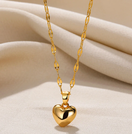 Gold-Plated 3D Necklace with Heart Charm