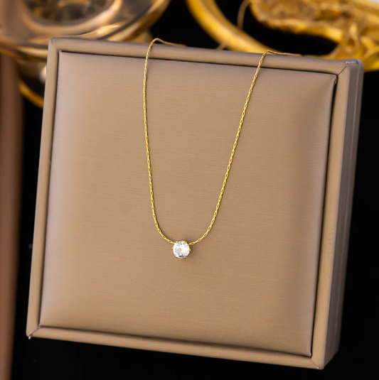Gold-Tone Necklace with clear glass stone Accents