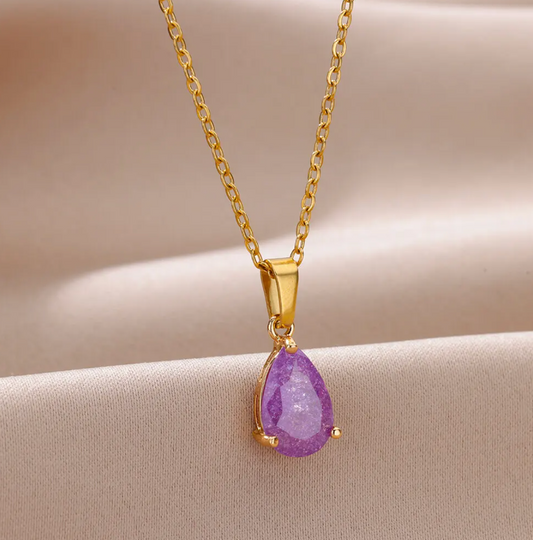 Gold-Tone Necklace with purple stone-style Zodiac Stone