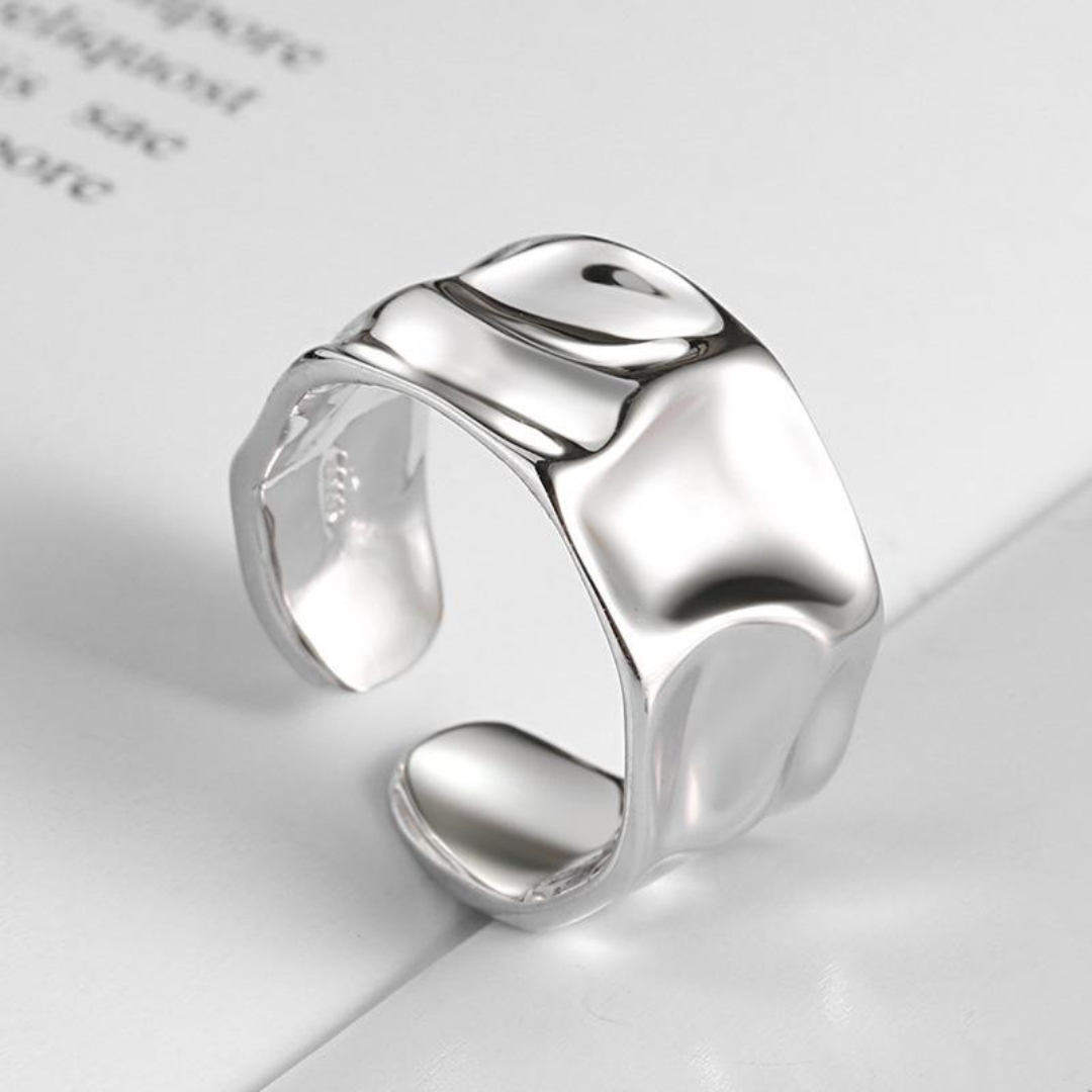 Asymmetric wide Silver-Tone ring