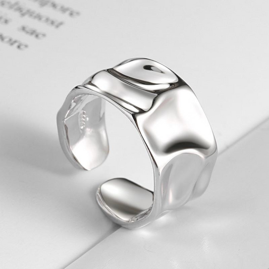 Asymmetric wide Silver-Tone ring