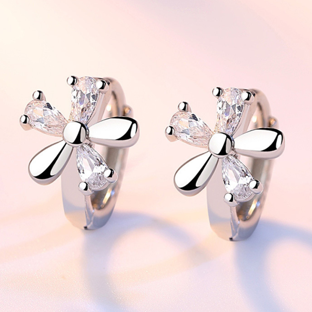 Silver-Tone floral earrings with silver zirconias