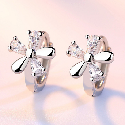 Silver-Tone floral earrings with silver zirconias