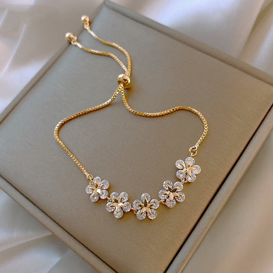 Gold-Tone glass stone Floral Bracelet