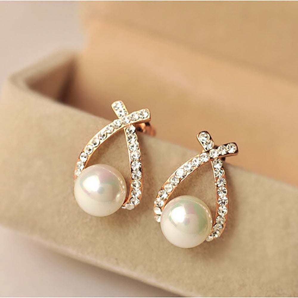 bead-style Earrings with clear glass stone Accents