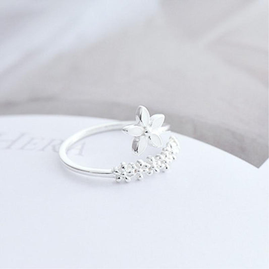 Adjustable Silver-Tone ring with hand-painted enameled wildflowers