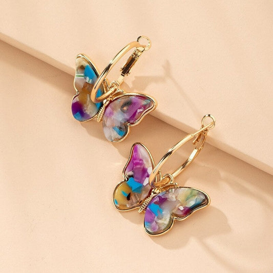 glass stone Butterfly Earrings with Enamel