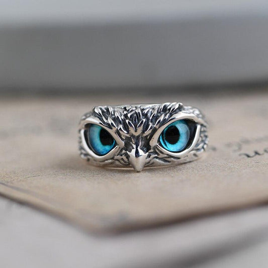 Adjustable Lucky Owl Ring in Silver and opal-style