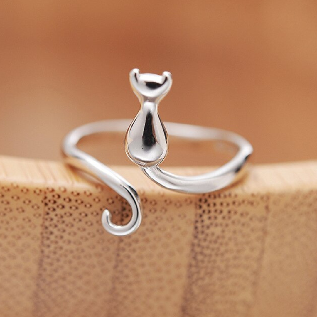 Silver-Tone cat-shaped ring - Adjustable size