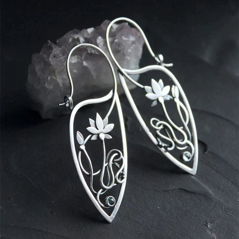 Silver Lotus Flower Earrings