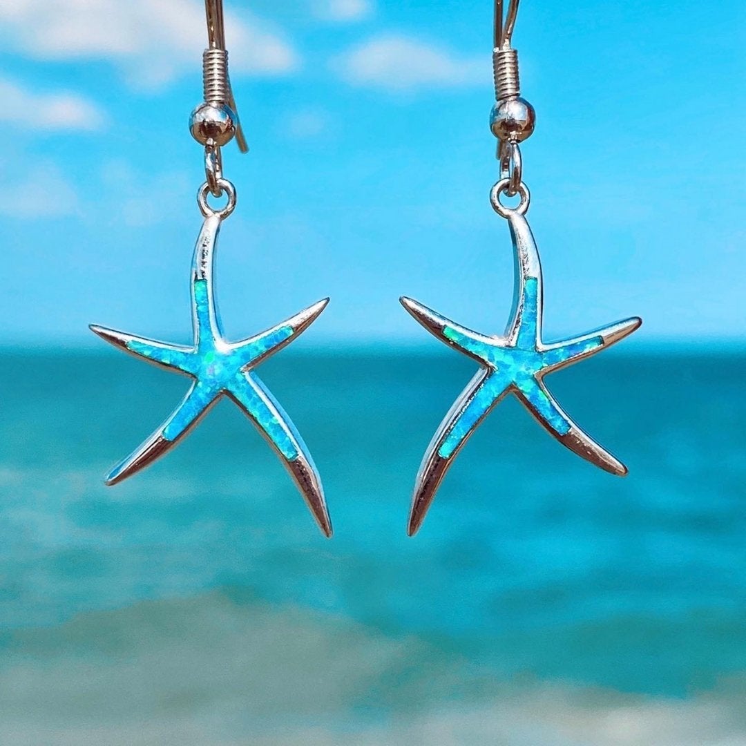 Silver and opal-style Starfish Earrings