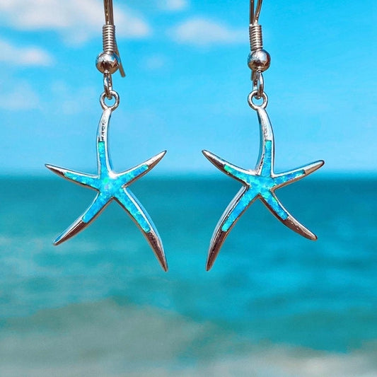 Silver and opal-style Starfish Earrings