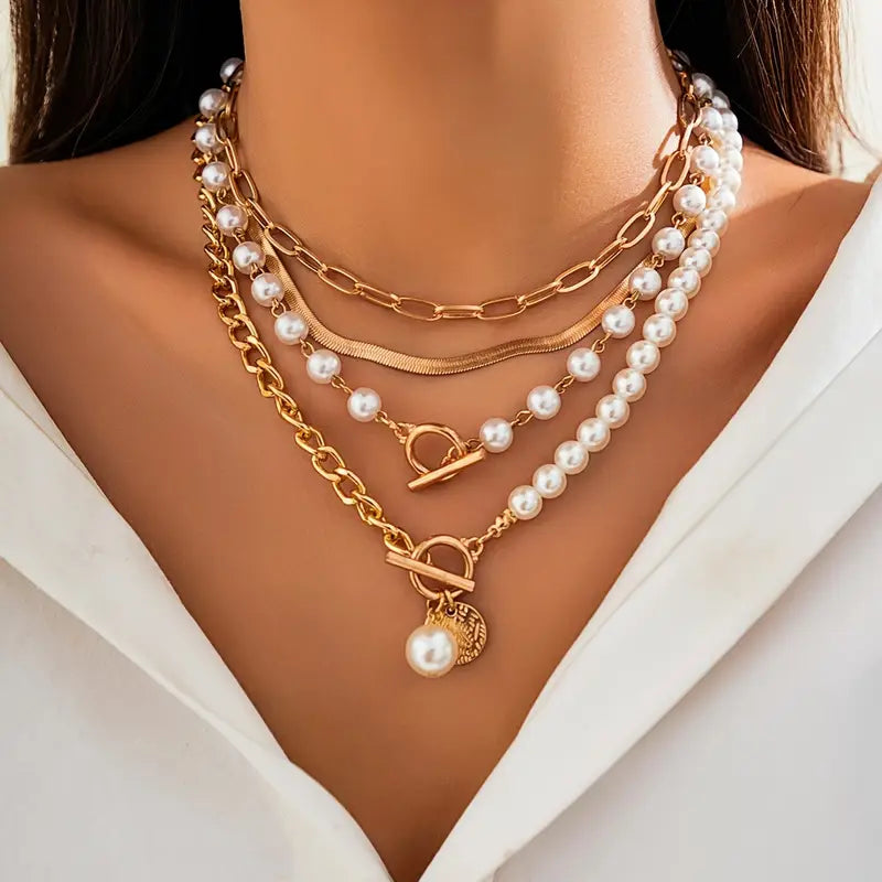 Vintage bead-style Serpent Chain Necklace Set | Gold-Tone