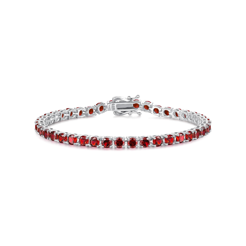 red stone-style Tennis Bracelet | White Gold-Tone