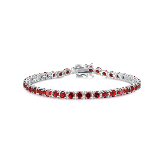red stone-style Tennis Bracelet | White Gold-Tone