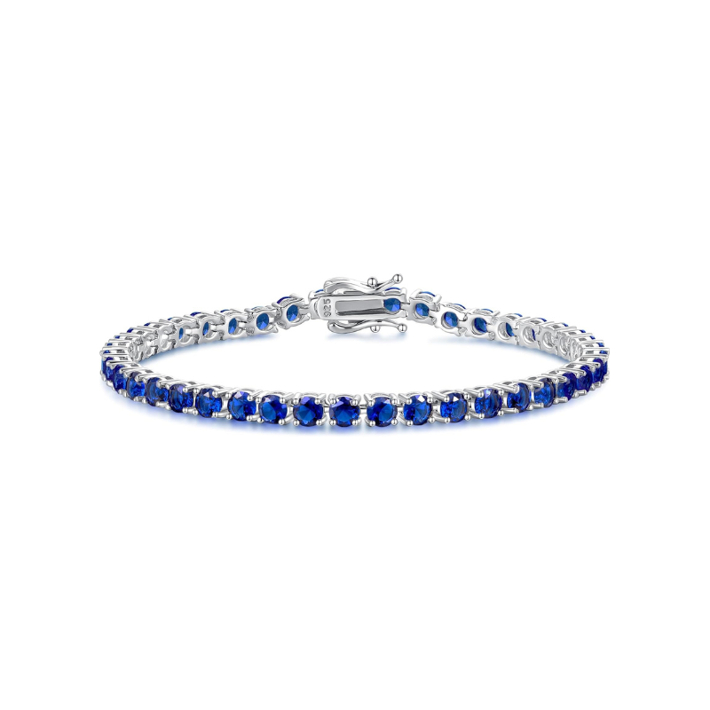 blue stone-style Tennis Bracelet | White Gold-Tone
