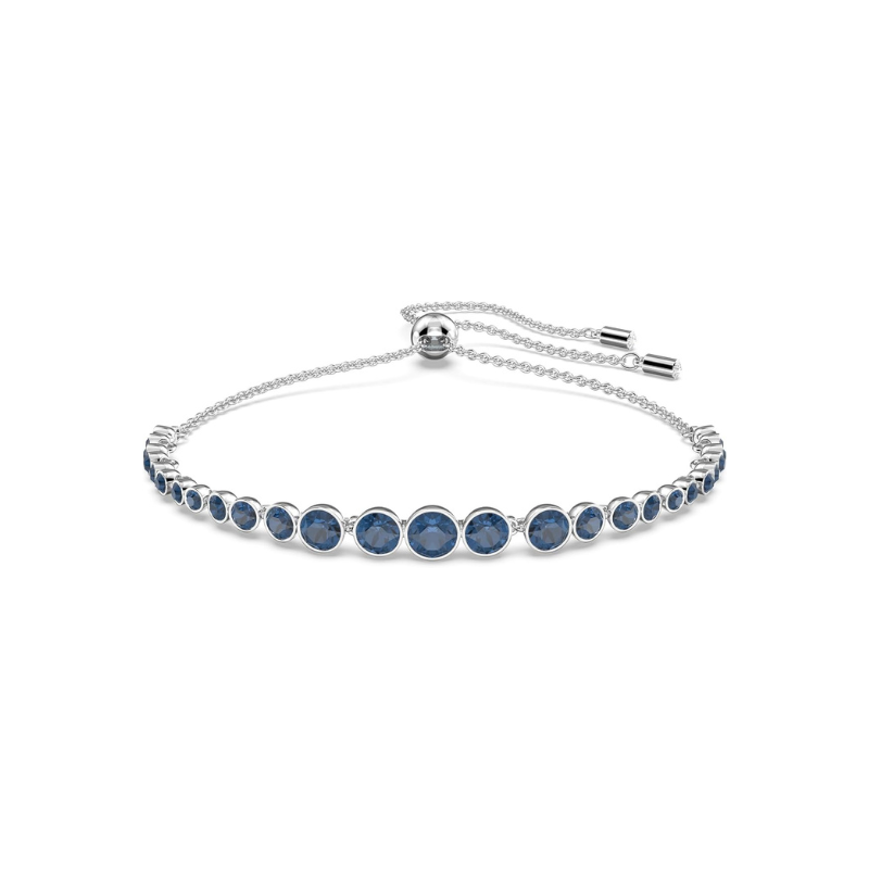 Round Cut blue stone-style Tennis Bracelet | White Gold-Tone