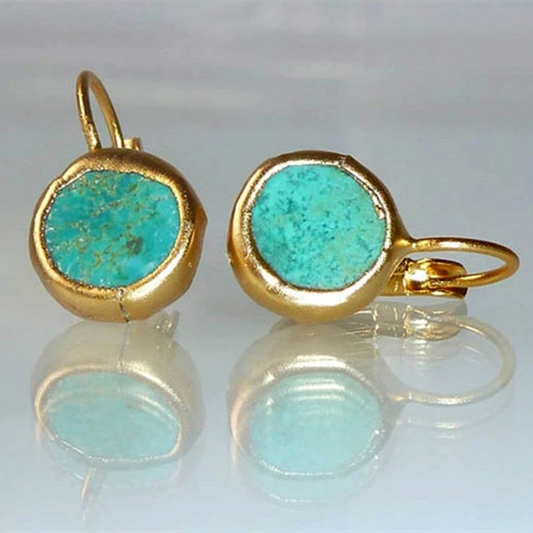 Gold-Tone Earrings with Turquoise Stone
