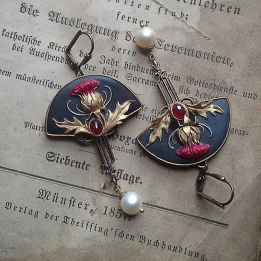 Vintage red glass stone and bead-style Earrings