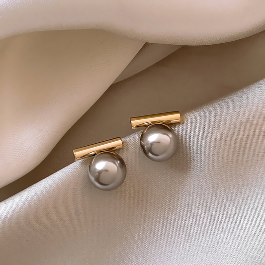Elegant Dark bead-style Earrings in Gold-Tone