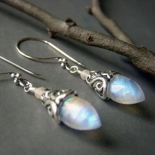 Vintage Silver Moon glass stone Earrings