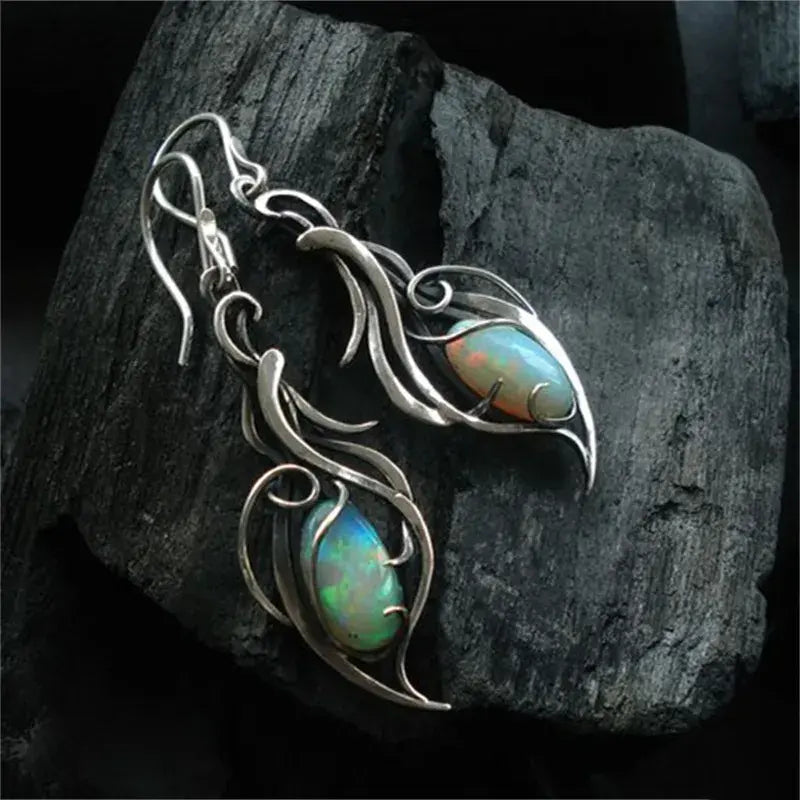 Vintage Blue opal-style Silver-Tone Earrings