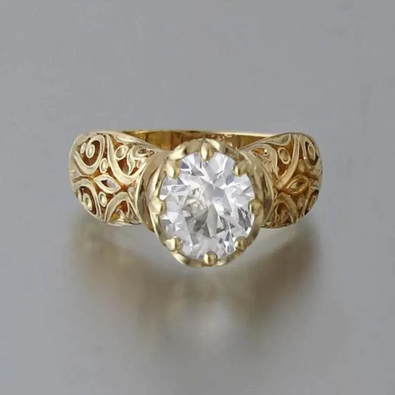 Gold-Tone white glass stone Ring