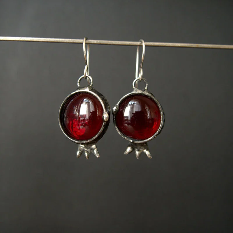 Vintage Earrings with Inlaid red glass stone