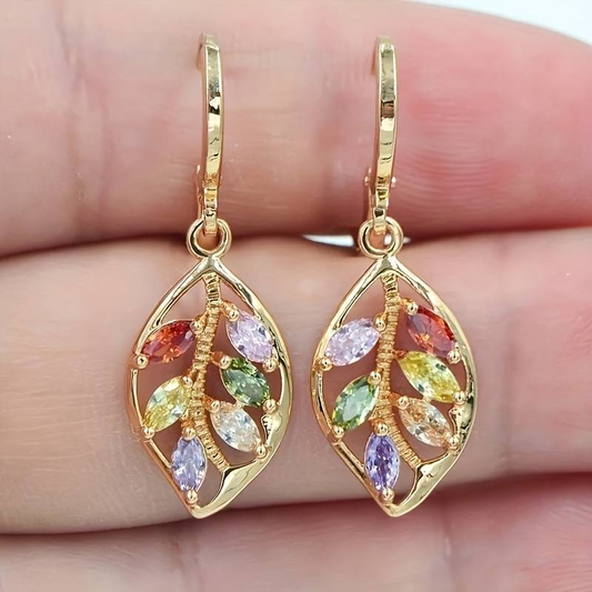 Vintage Multicolor glass stone Leaf Earrings
