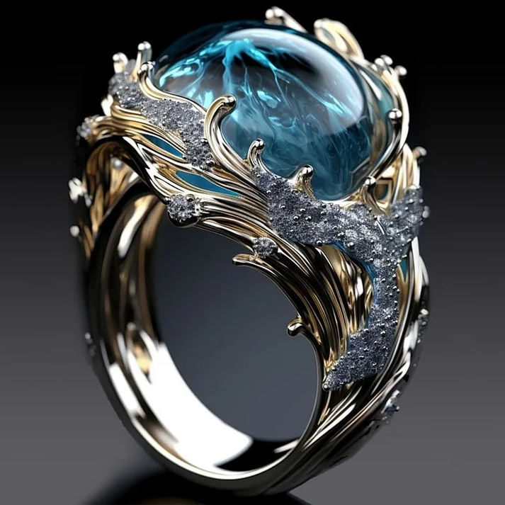 Vintage Ocean glass stone Ring