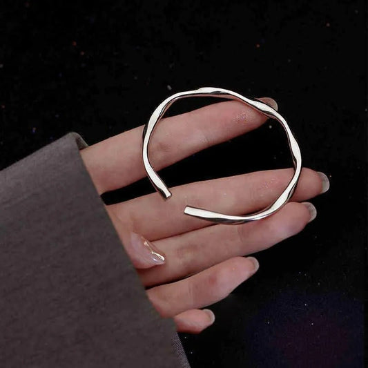 Adjustable thick Silver-Tone irregular shape bracelet